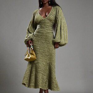 Green Elegant Women's Long Sleeve Formal Dress